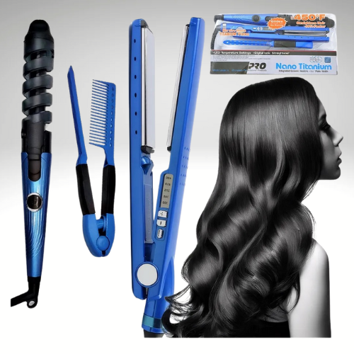 Plancha Nano Titanium Rizador y Peine